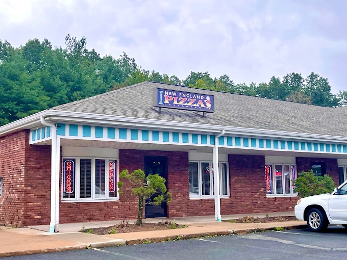 Front view of the New England Pizza store